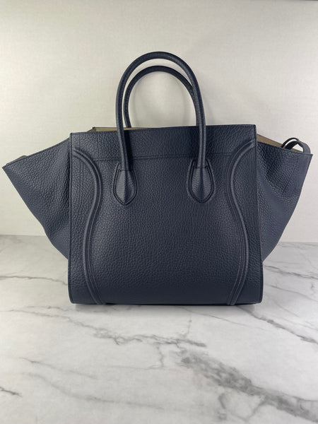 CELINE Navy Blue Leather Medium Phantom Luggage Tote Bag