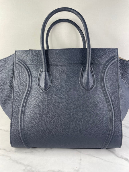 CELINE Navy Blue Leather Medium Phantom Luggage Tote Bag