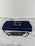 ROGER VIVIER Blue Efflorescence Embellished Flower Buckle Satin Envelope Flap Clutch/Crossbody/Shoulder Bag