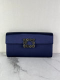 ROGER VIVIER Blue Efflorescence Embellished Flower Buckle Satin Envelope Flap Clutch/Crossbody/Shoulder Bag