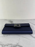 ROGER VIVIER Blue Efflorescence Embellished Flower Buckle Satin Envelope Flap Clutch/Crossbody/Shoulder Bag