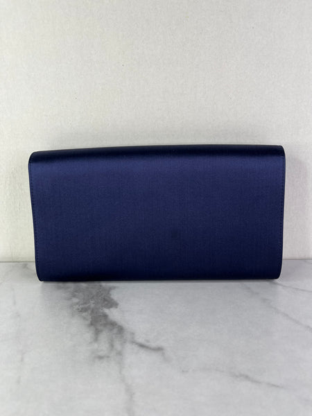ROGER VIVIER Blue Efflorescence Embellished Flower Buckle Satin Envelope Flap Clutch/Crossbody/Shoulder Bag