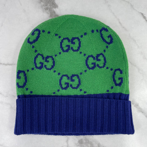GUCCI GG Green/Blue Knit Wool Beanie