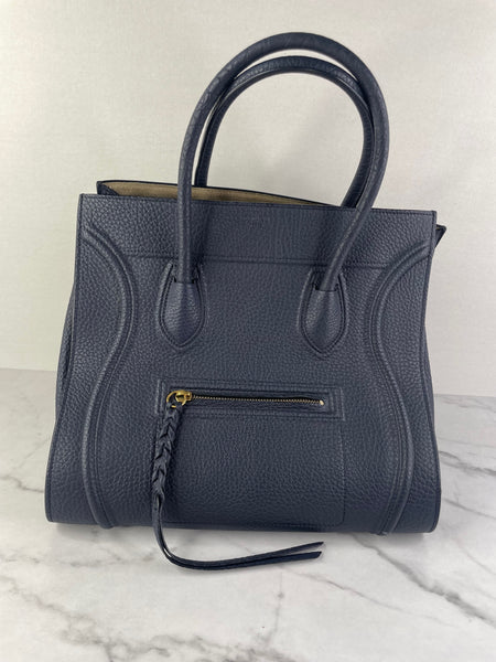 CELINE Navy Blue Leather Medium Phantom Luggage Tote Bag