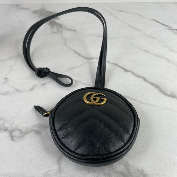 GUCCI GG Marmont Black Round Mini Necklace Coin Purse/Bag