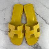 Hermes Jaune Citron Yellow Calfskin Oran Sandals Size 36