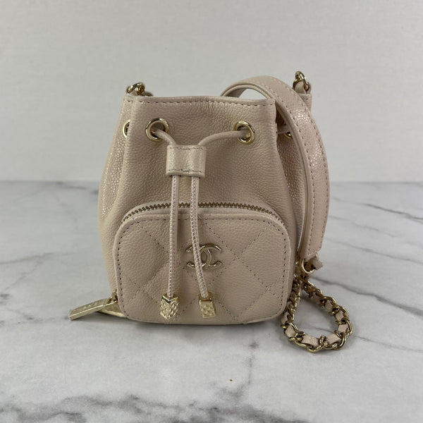 CHANEL Beige Caviar Quilted Mini CC Bucket Crossbody/Shoulder Bag