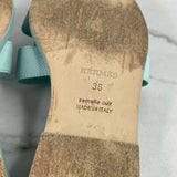HERMES Vert Embrun Epsom Oran Sandals Size 36