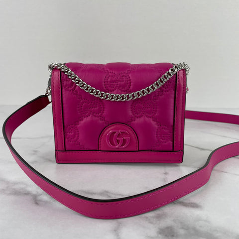 GUCCI Mini Pink Nylon/Calfskin Enamel GG Matelasse Crossbody/Shoulder Bag