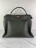 Fendi Verde Prato (Dark Green) Vitello Seta Shiny Nappa Large Peekaboo Iconic Satchel