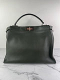 Fendi Verde Prato (Dark Green) Vitello Seta Shiny Nappa Large Peekaboo Iconic Satchel