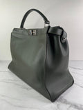 Fendi Verde Prato (Dark Green) Vitello Seta Shiny Nappa Large Peekaboo Iconic Satchel