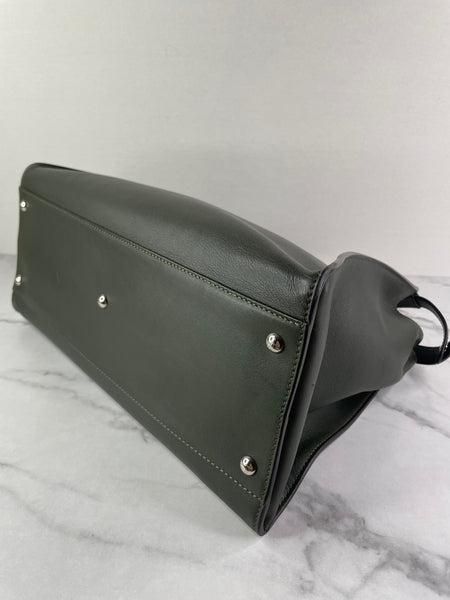 Fendi Verde Prato (Dark Green) Vitello Seta Shiny Nappa Large Peekaboo Iconic Satchel