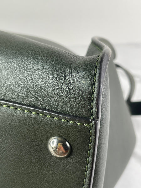 Fendi Verde Prato (Dark Green) Vitello Seta Shiny Nappa Large Peekaboo Iconic Satchel