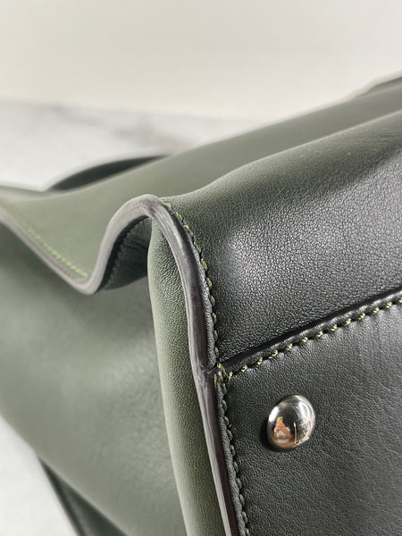 Fendi Verde Prato (Dark Green) Vitello Seta Shiny Nappa Large Peekaboo Iconic Satchel