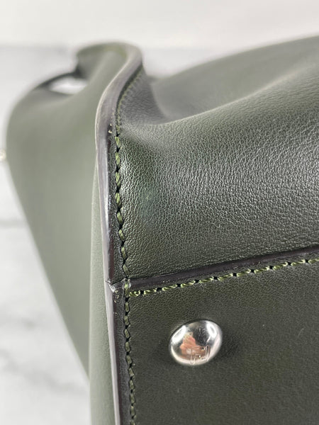 Fendi Verde Prato (Dark Green) Vitello Seta Shiny Nappa Large Peekaboo Iconic Satchel