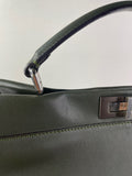 Fendi Verde Prato (Dark Green) Vitello Seta Shiny Nappa Large Peekaboo Iconic Satchel