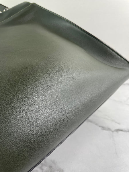 Fendi Verde Prato (Dark Green) Vitello Seta Shiny Nappa Large Peekaboo Iconic Satchel