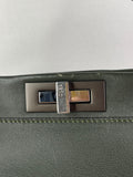 Fendi Verde Prato (Dark Green) Vitello Seta Shiny Nappa Large Peekaboo Iconic Satchel