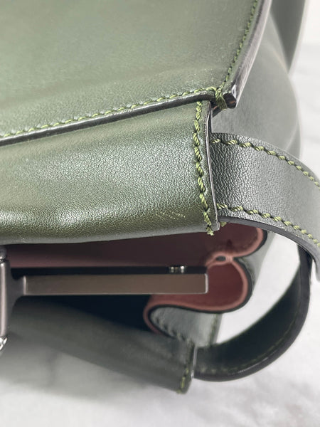 Fendi Verde Prato (Dark Green) Vitello Seta Shiny Nappa Large Peekaboo Iconic Satchel