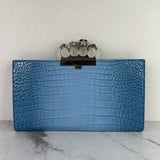 ALEXANDER MCQUEEN Blue Skull Four-Ring Croc-Embossed Leather Clutch