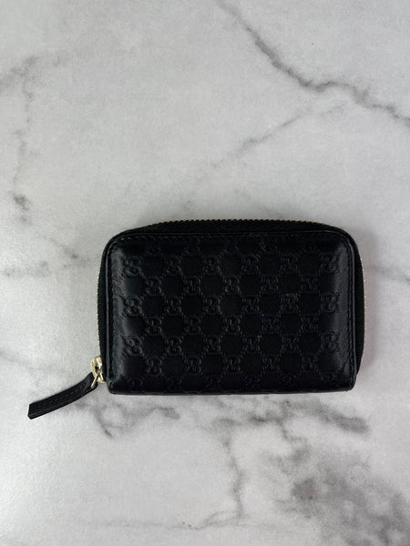 GUCCI Black Micro Guccissima Zip Around Compact Key Holder