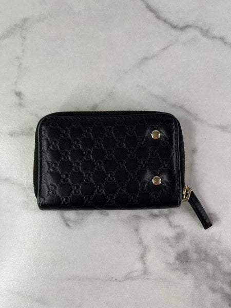 GUCCI Black Micro Guccissima Zip Around Compact Key Holder