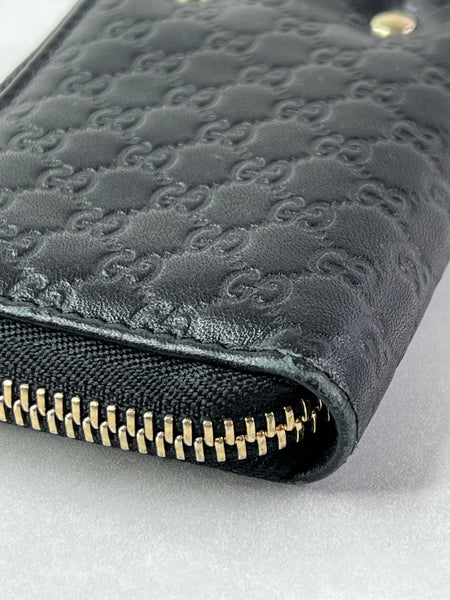 GUCCI Black Micro Guccissima Zip Around Compact Key Holder