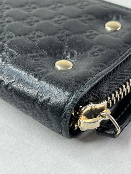 GUCCI Black Micro Guccissima Zip Around Compact Key Holder
