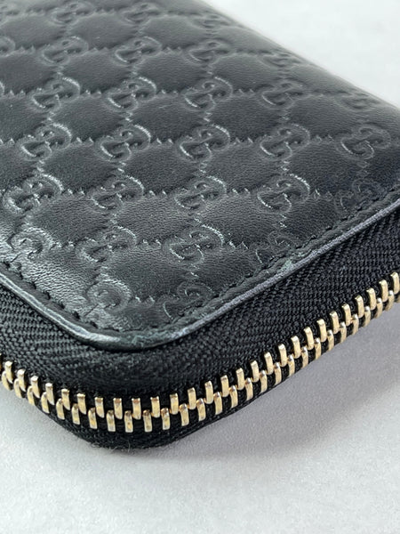 GUCCI Black Micro Guccissima Zip Around Compact Key Holder