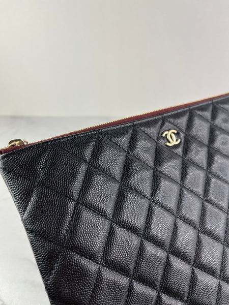 Chanel Classic Black Caviar Quilted Medium Zipped Pouch/Clutch