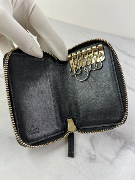 GUCCI Black Micro Guccissima Zip Around Compact Key Holder