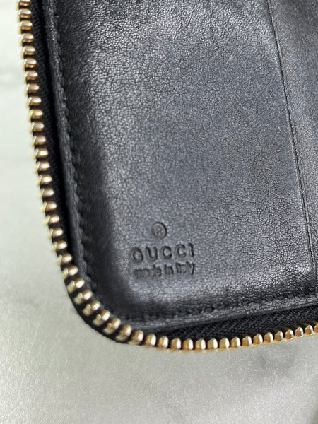 GUCCI Black Micro Guccissima Zip Around Compact Key Holder