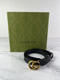 GUCCI Black Leather GG Marmont thin belt Size 80/32.