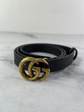 GUCCI Black Leather GG Marmont thin belt Size 80/32.