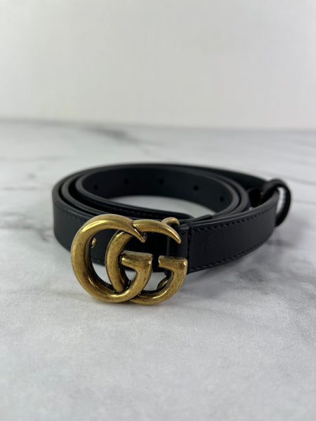 GUCCI Black Leather GG Marmont thin belt Size 80/32.