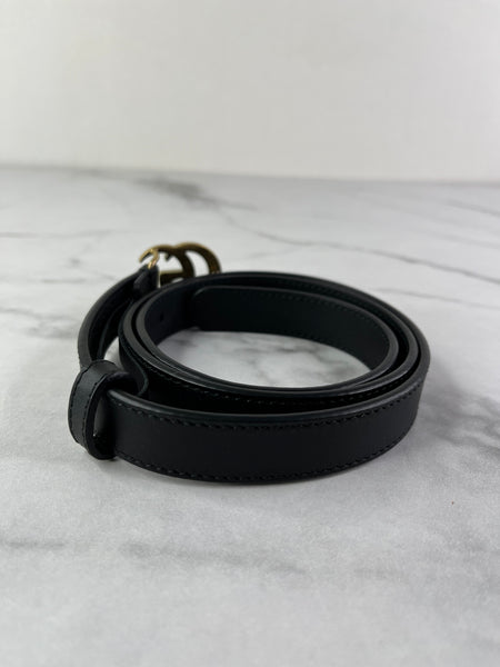 GUCCI Black Leather GG Marmont thin belt Size 80/32.