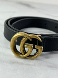 GUCCI Black Leather GG Marmont thin belt Size 80/32.