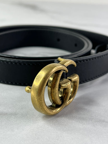 GUCCI Black Leather GG Marmont thin belt Size 80/32.