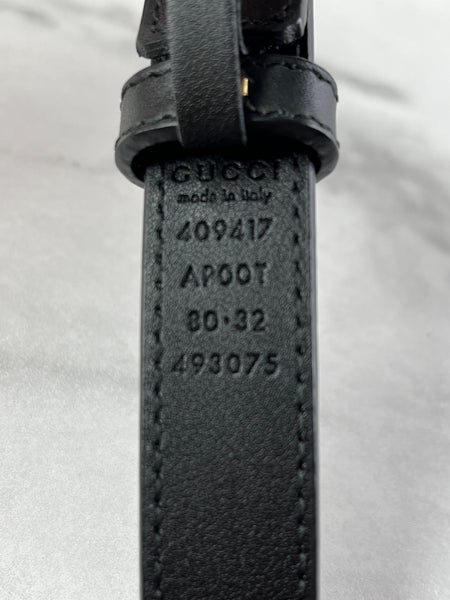 GUCCI Black Leather GG Marmont thin belt Size 80/32.