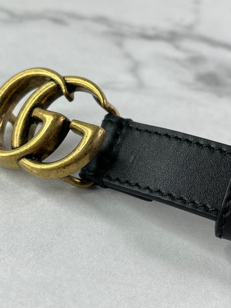 GUCCI Black Leather GG Marmont thin belt Size 80/32.