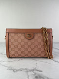 GUCCI Cloche Rose Pink Monogram Textured Dollar Calfskin Small Ophidia Chain Shoulder/Crossbody Bag