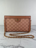 GUCCI Cloche Rose Pink Monogram Textured Dollar Calfskin Small Ophidia Chain Shoulder/Crossbody Bag
