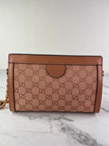 GUCCI Cloche Rose Pink Monogram Textured Dollar Calfskin Small Ophidia Chain Shoulder/Crossbody Bag