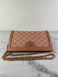 GUCCI Cloche Rose Pink Monogram Textured Dollar Calfskin Small Ophidia Chain Shoulder/Crossbody Bag