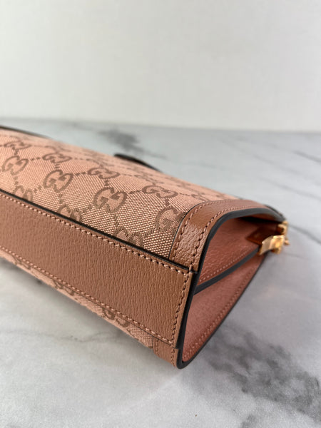 GUCCI Cloche Rose Pink Monogram Textured Dollar Calfskin Small Ophidia Chain Shoulder/Crossbody Bag