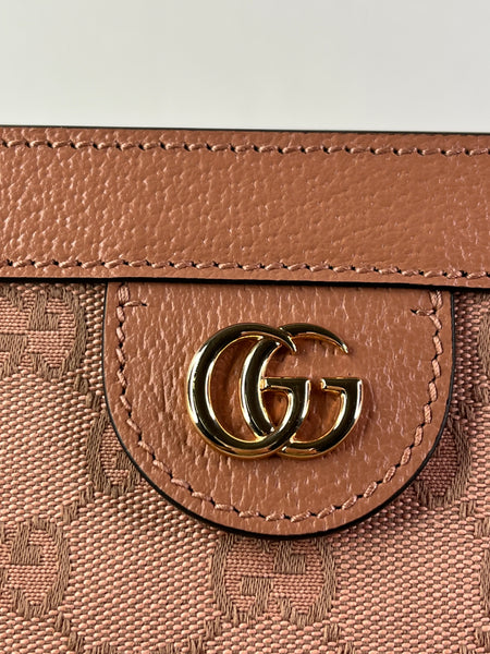 GUCCI Cloche Rose Pink Monogram Textured Dollar Calfskin Small Ophidia Chain Shoulder/Crossbody Bag