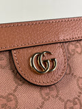GUCCI Cloche Rose Pink Monogram Textured Dollar Calfskin Small Ophidia Chain Shoulder/Crossbody Bag