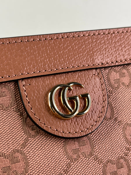GUCCI Cloche Rose Pink Monogram Textured Dollar Calfskin Small Ophidia Chain Shoulder/Crossbody Bag