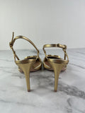 VALENTINO Vlogo Signature Gold Metallic Slingback Pumps With Cornely Embroidery Size 35.5